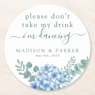 Posavasos Redondo De Papel Por favor, no tome mi bebida Blue Hydrangea Flor