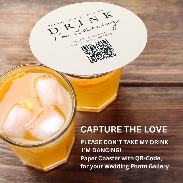 Posavasos Redondo De Papel ¡Por favor, no tomes mi bebida! Compartir fotograf (Please don´t take my drink! QR Code Photo Share Round Paper Coaster)