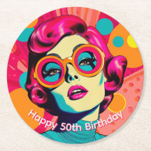 Posavasos de estilo retro colorido, mujer colorida