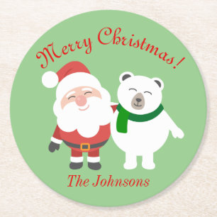 Posavasos Redondo De Papel Posavasos para fiesta de Navidad de Santa y oso