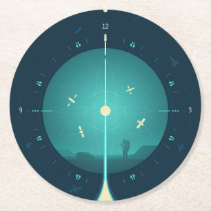 Posavasos Redondo De Papel Poster del reloj atómico del espacio profundo, ver
