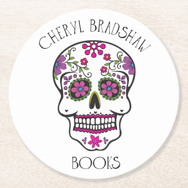 Posavasos Redondo De Papel Práctico de costa del cráneo del azúcar (Anverso)