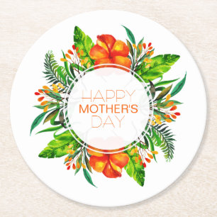 Posavasos Redondo De Papel Práctico de costa feliz floral tropical del día 