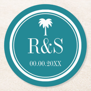 Posavasos Redondo De Papel Prácticos de costa del boda del monograma de las