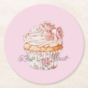 Posavasos Redondo De Papel Precioso Cupcake Floral de Rosas Rosadas para Desp