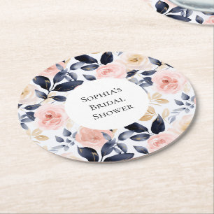 Posavasos Redondo De Papel Precioso Flores Rosadas Azules Blancas Despedida d