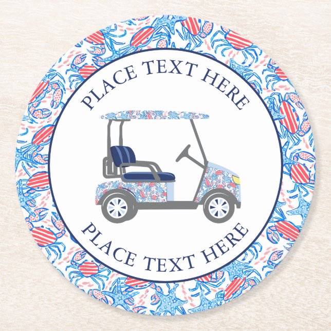 Posavasos Redondo De Papel Preppy Patriotic Crabs Golf Cart (Anverso)