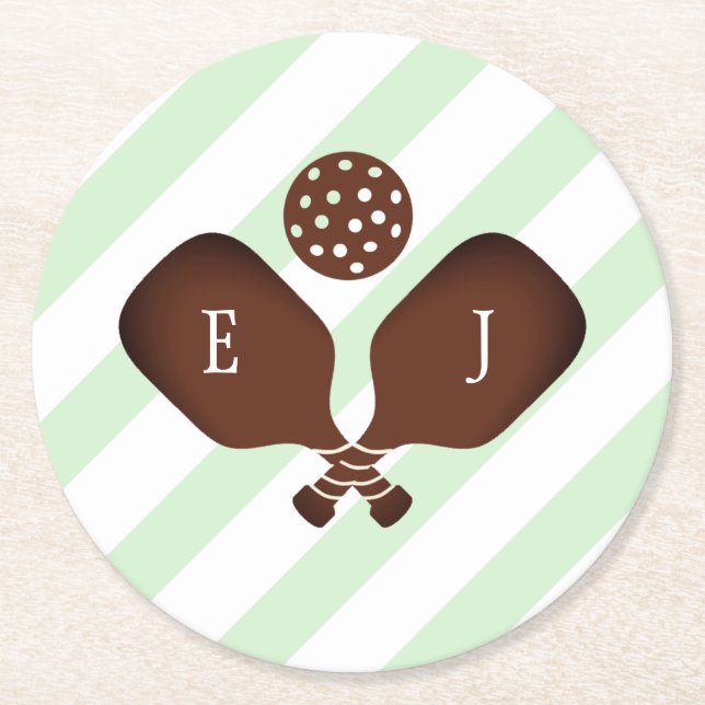 Posavasos Redondo De Papel Preppy Pickleball Stripes Wedding (Anverso)