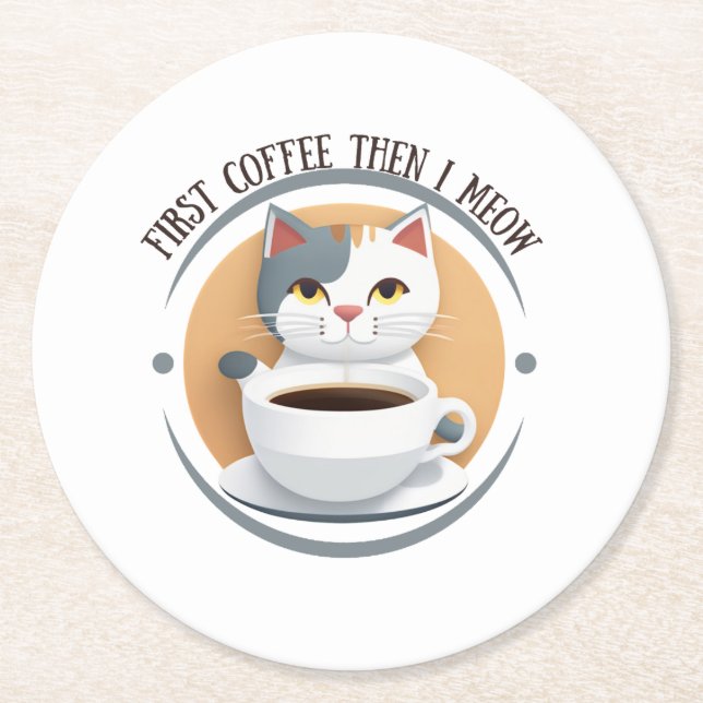 Posavasos Redondo De Papel Primer Café Y Luego Medo Gato Cuto (Anverso)