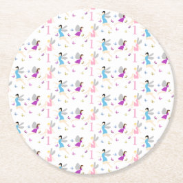 Posavasos Redondo De Papel Primer cumpleaños de hada
