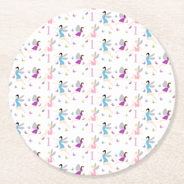 Posavasos Redondo De Papel Primer cumpleaños de hada (Anverso)