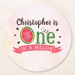 Posavasos Redondo De Papel Primer Cumpleaños De One In A Melon