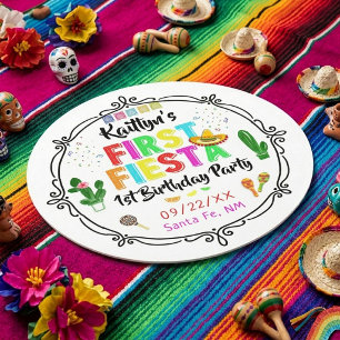 Posavasos Redondo De Papel Primera Fiesta Colorida Fiesta Mexicana de Cumplea