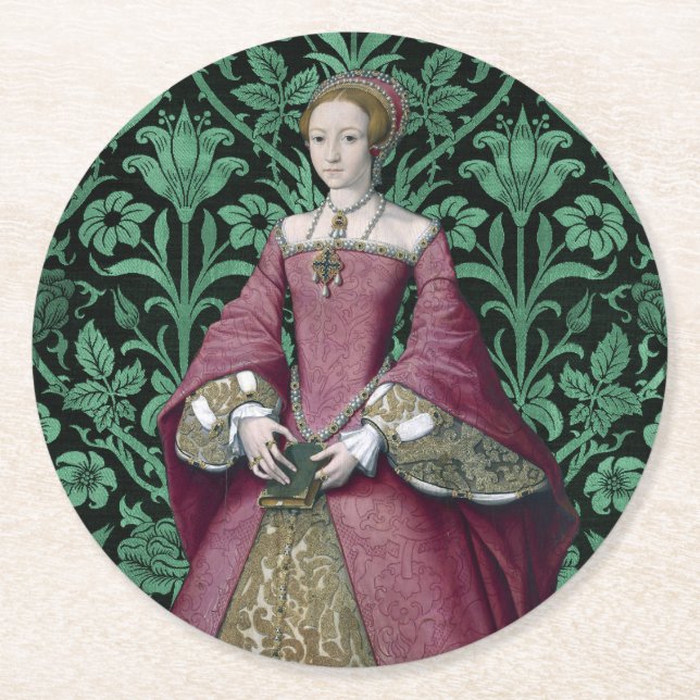 Posavasos Redondo De Papel Princesa Retrato Elizabeth Tudor, Reina (Anverso)
