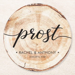 Posavasos Redondo De Papel Prost Boda alemán Wood Grain Round Personalizado