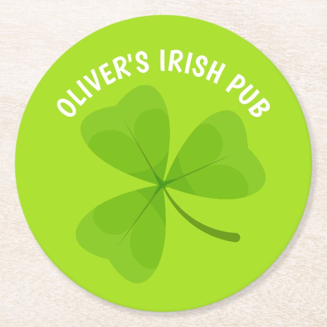 Posavasos Redondo De Papel Pub Irlandés Green Shamrock (Anverso)