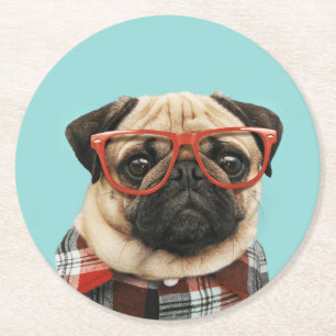 Posavasos Redondo De Papel Pug de la camiseta de plástico