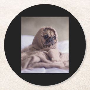 Posavasos Redondo De Papel Pug In Blanket Cute Pug Dog Lover Regalo