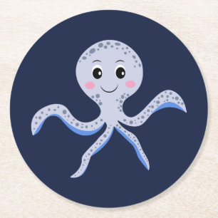 Posavasos Redondo De Papel Pulpo bajo el mar patrón infantil