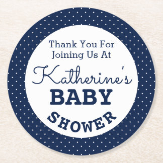 Posavasos Redondo De Papel Puntos de la Polka Baby Shower