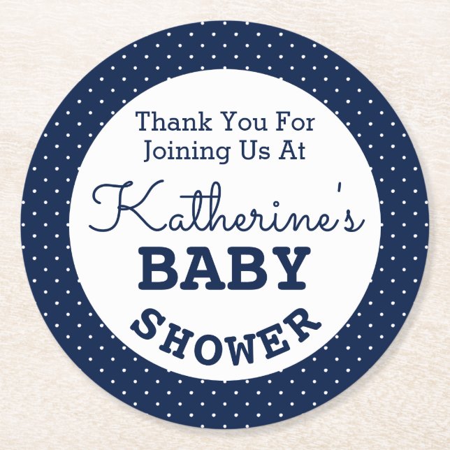 Posavasos Redondo De Papel Puntos de la Polka Baby Shower (Anverso)