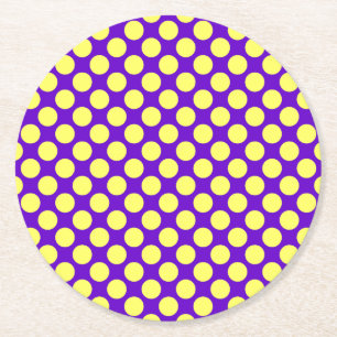 Posavasos Redondo De Papel Puntos de Polka Amarillo con fondo morado STaylor