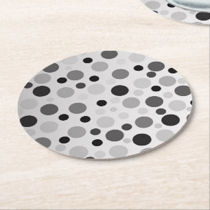 Posavasos Redondo De Papel Puntos De Polka Negros Y Gris,