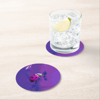 Posavasos Redondo De Papel Purple Ladybug