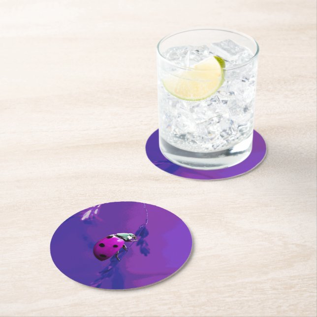 Posavasos Redondo De Papel Purple Ladybug (In situ)