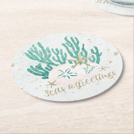 Posavasos Redondo De Papel Purpurina Coral Starfish