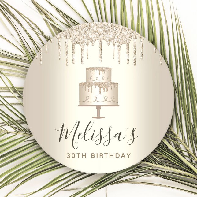 Posavasos Redondo De Papel Purpurina de pastel dorado gotea fiesta glamurosa  (Subido por el creador)