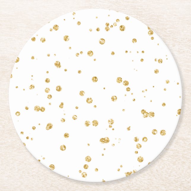 Posavasos Redondo De Papel Purpurina Faux Gold Confetti Wedding Fiesta (Anverso)
