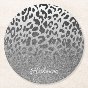 Posavasos Redondo De Papel Purpurina Leopard Print