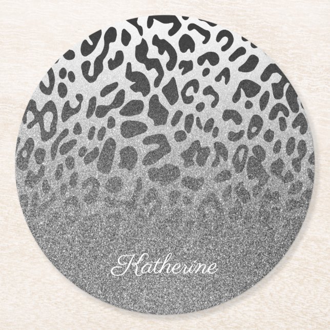 Posavasos Redondo De Papel Purpurina Leopard Print (Anverso)