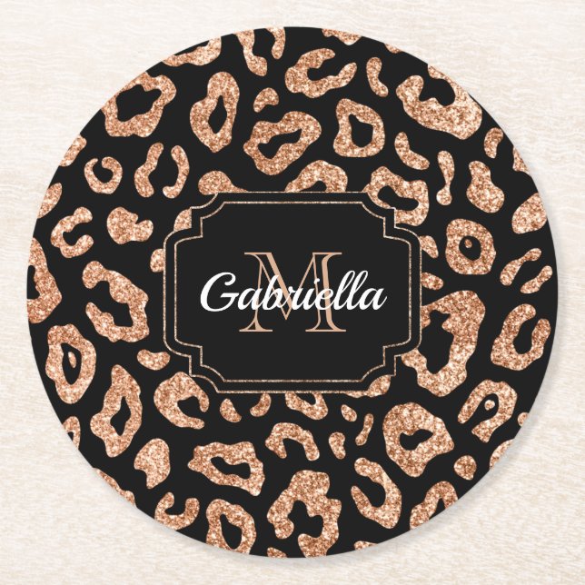 Posavasos Redondo De Papel Purpurina Leopard Print (Anverso)