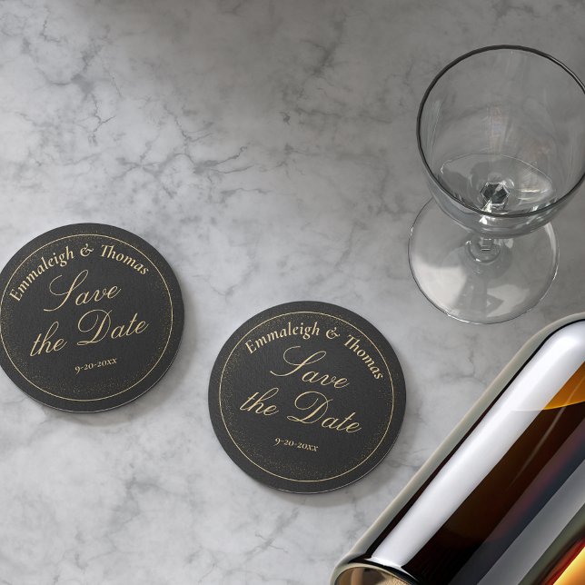 Posavasos Redondo De Papel Purpurina negro dorado salva la fecha (Subido por el creador)