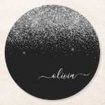 Posavasos Redondo De Papel Purpurina negro plateado Script Monograma Nombre d<br><div class="desc">Láminas de papel de Monograma de Purpurina de esparkle negro y plateado. Esto hace que la graduación perfecta, el cumpleaños, el boda, la ducha de novia, el aniversario, la ducha de bebé o la fiesta de soltera sea un regalo para alguien que ama el lujo glam y los estilos de...</div>