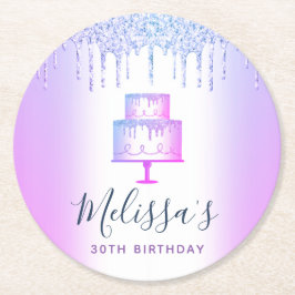 Posavasos Redondo De Papel Purpurina para pastel gotea glamour femenino elega