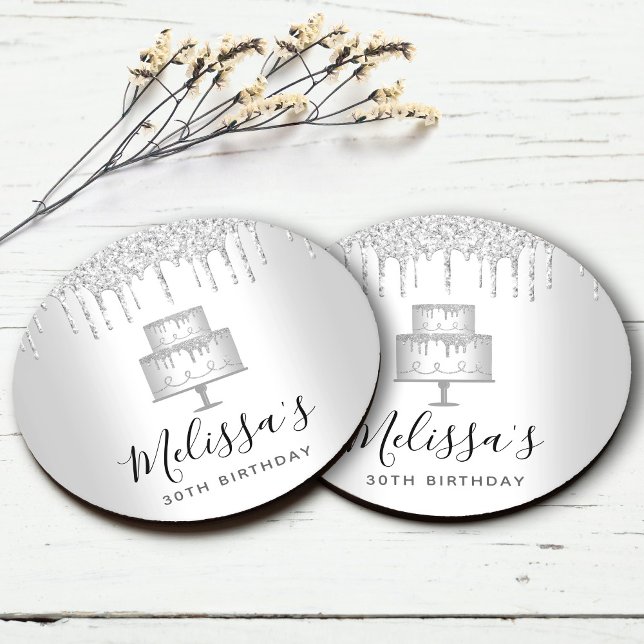 Posavasos Redondo De Papel Purpurina plateada para pastel gotas elegante fies (Subido por el creador)