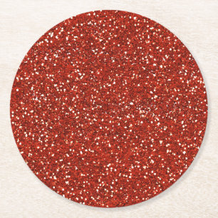 Posavasos Redondo De Papel Purpurina   rojo elegante