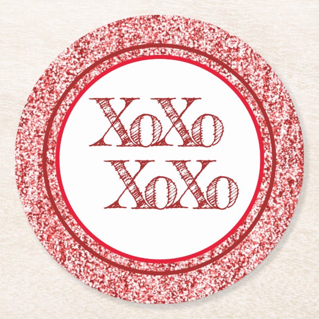 Posavasos Redondo De Papel Purpurina rojo XOXO (Anverso)