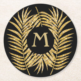 Posavasos Redondo De Papel Purpurina Tropical Oro Palm Tree Fronds Decoración