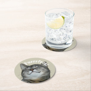 Posavasos Redondo De Papel Purrfect Gato de gatito de contrabando sonriente