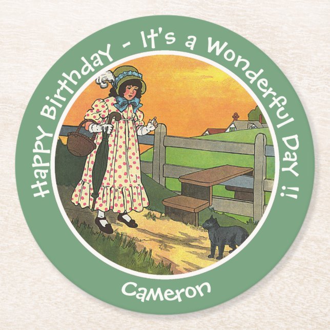 Posavasos Redondo De Papel Pussy-Cat, ¿Dónde Has Estado? Fiesta de cumpleaños (Anverso)