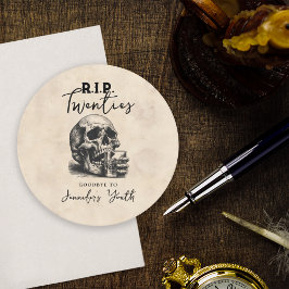 Posavasos Redondo De Papel Q.E.P.D. 20 Vintage Skull 30 Fiesta de cumpleaños