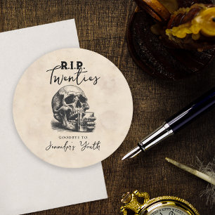 Posavasos Redondo De Papel Q.E.P.D. 20 Vintage Skull 30 Fiesta de cumpleaños