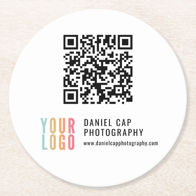 Posavasos Redondo De Papel QR Code Custom Logo Business Coasters (Anverso)