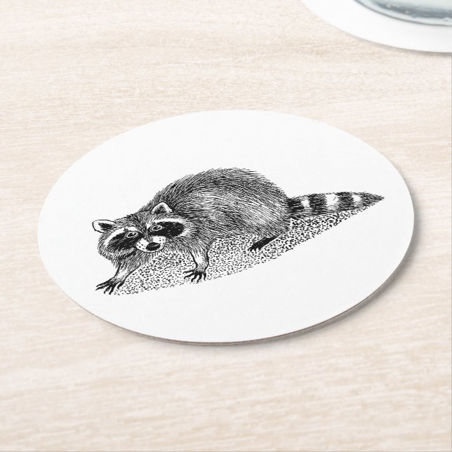 Posavasos Redondo De Papel Raccoon máscaras de vintage (En perspectiva)