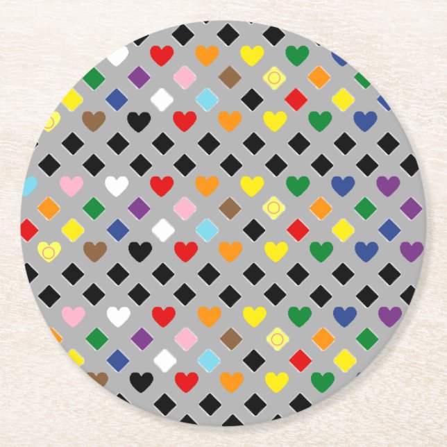 Posavasos Redondo De Papel Rainbow Hearts (Anverso)