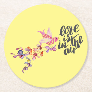 Posavasos Redondo De Papel Rama de amor de pájaro